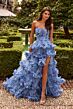La Femme 33855 Multicolor Floral Tiered Ruffle Skirt Strapless Dress