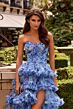 La Femme 33855 Multicolor Floral Tiered Ruffle Skirt Strapless Dress