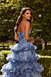 La Femme 33855 Multicolor Floral Tiered Ruffle Skirt Strapless Dress