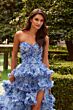 La Femme 33855 Multicolor Floral Tiered Ruffle Skirt Strapless Dress