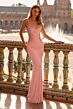 La Femme 33856 Pink Ruched Bodice Embellished Dress