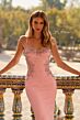 La Femme 33856 Pink Ruched Bodice Embellished Dress