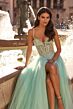 La Femme 33860 Light Mint High Slit with Pocket Dress