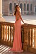 La Femme 33863 Peach Spaghetti Strap Hotfix Dress