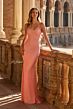 La Femme 33863 Peach Spaghetti Strap Hotfix Dress