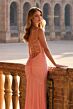 La Femme 33863 Peach Spaghetti Strap Hotfix Dress