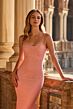La Femme 33863 Peach Spaghetti Strap Hotfix Dress