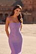 La Femme 33863 Peach Spaghetti Strap Hotfix Dress