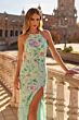 La Femme 33869 Mint Floral Halter Strap Dress