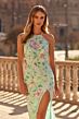 La Femme 33869 Mint Floral Halter Strap Dress