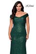 La Femme 28795 Sequin Off The Shoulder V-Neck Plus Size Dress