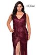 La Femme 28796 V-Neck Center Slit Sequin Plus Size Dress