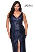 La Femme 28796 V-Neck Center Slit Sequin Plus Size Dress