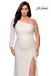 La Femme 28878 Ruched Asymmetric Neck Plus Size Dress
