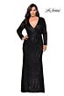 La Femme 28880 Long-Sleeve Plunging V-Neckline Plus Size Dress