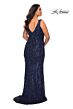 La Femme 28946 V-Back Sequin Fringe Plus Size Dress