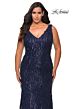 La Femme 28946 V-Back Sequin Fringe Plus Size Dress