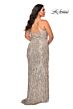 La Femme 29013 High Slit Crisscross Back Fringe Plus Size Dress