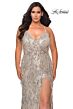 La Femme 29013 High Slit Crisscross Back Fringe Plus Size Dress