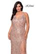 La Femme 29013 High Slit Crisscross Back Fringe Plus Size Dress