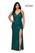 La Femme 29013 High Slit Crisscross Back Fringe Plus Size Dress