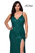 La Femme 29013 High Slit Crisscross Back Fringe Plus Size Dress