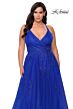 La Femme 29021 Rhinestone-Adorned Wrap-Style Bodice Plus Size Dress