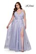 La Femme 29021 Rhinestone-Adorned Wrap-Style Bodice Plus Size Dress