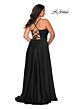 La Femme 29033 Faux Wrap-Style Bodice Lace-Up Back Plus Size Dress