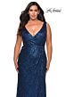 La Femme 29046 High Slit Faux-Wrap Sequin Plus Size Dress