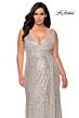La Femme 29046 High Slit Faux-Wrap Sequin Plus Size Dress