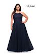 La Femme 29071 Halter-Strap Neckline Lace-Up Back Plus Size Dress