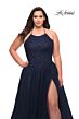 La Femme 29071 Halter-Strap Neckline Lace-Up Back Plus Size Dress