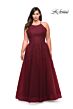 La Femme 29071 Halter-Strap Neckline Lace-Up Back Plus Size Dress