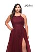 La Femme 29071 Halter-Strap Neckline Lace-Up Back Plus Size Dress