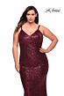 La Femme 29546 Slim Strap V-Neck Sequin Plus Size Dress