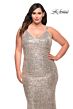 La Femme 29546 Slim Strap V-Neck Sequin Plus Size Dress