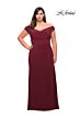 La Femme 29663 Ruched Off-The-Shoulder Mid-Rise V-Back Plus Size Dress