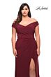 La Femme 29663 Ruched Off-The-Shoulder Mid-Rise V-Back Plus Size Dress