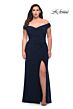 La Femme 29663 Ruched Off-The-Shoulder Mid-Rise V-Back Plus Size Dress