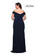 La Femme 29663 Ruched Off-The-Shoulder Mid-Rise V-Back Plus Size Dress