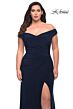 La Femme 29663 Ruched Off-The-Shoulder Mid-Rise V-Back Plus Size Dress