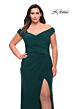 La Femme 29663 Ruched Off-The-Shoulder Mid-Rise V-Back Plus Size Dress