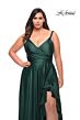 La Femme 29740 Surplice V-Neckline Ruffle Side Slit Plus Size Dress
