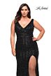 La Femme 30182 Deep V-Neckline Front-Side High Slit Plus Size Dress