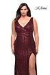 La Femme 30182 Deep V-Neckline Front-Side High Slit Plus Size Dress