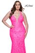 La Femme 31118 Plunging V-Neckline Crisscross Back Plus Size Dress