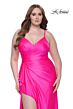 La Femme 31309 Surplice V-Neckline Lace Illusion Back Plus Size Dress