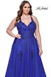 La Femme 31378 Deep V-Neckline Lace Embellished Plus Size Dress