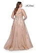 La Femme 31383 Lace-Embellished Ruched V-Neckline Plus Size Dress
